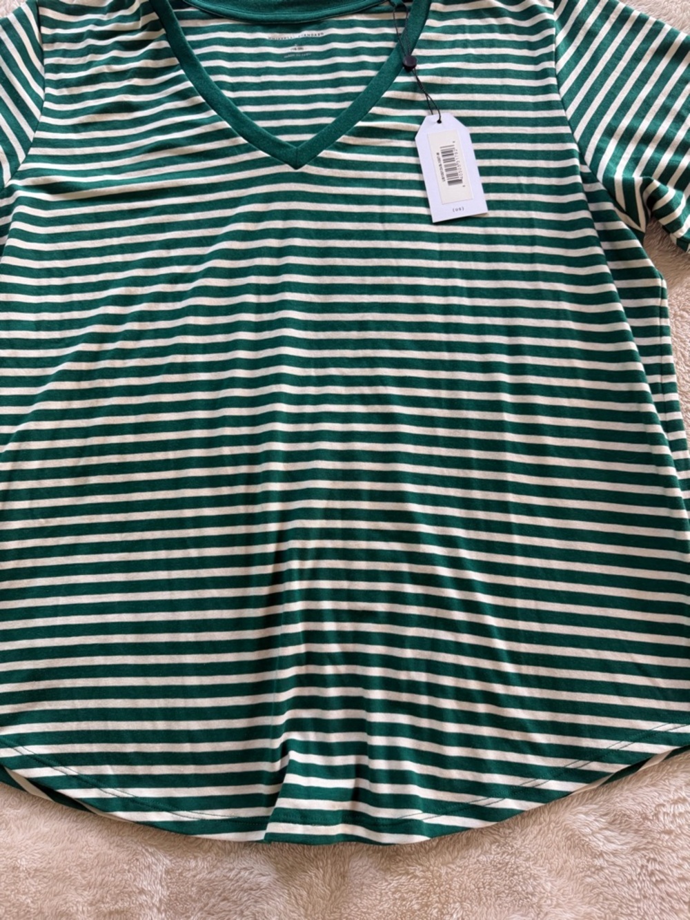 NWT Universal Standard V Rex Softest Tee in Aventurine/Ecru Stripe sz M 18/20 - Picture 7 of 11